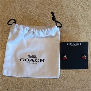 Coach Red Cherry Stud Earrings with Dust Bag